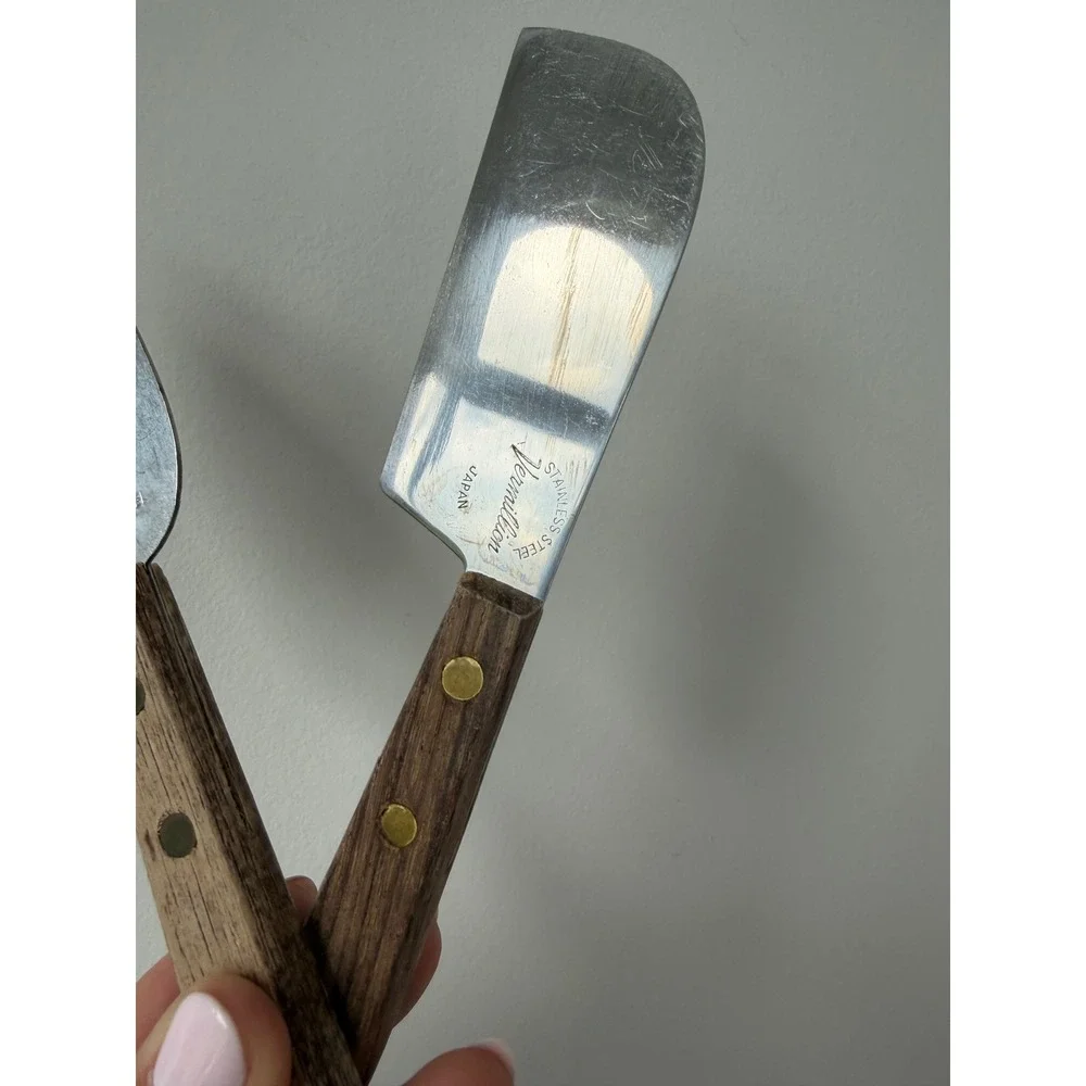 Vintage Vermillion Cheese Knife Spreader Set Stainless Steel Wood Handle Japan‎